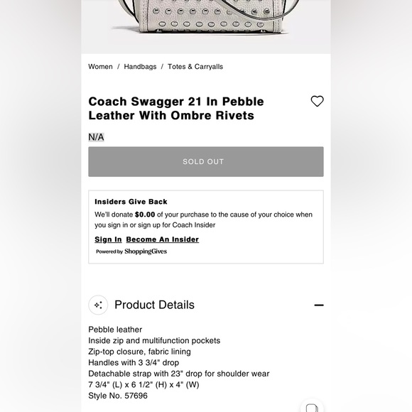 Coach Swagger 21 in Pebble Leather with Ombré Rivets Bag - Picture 6 of 6